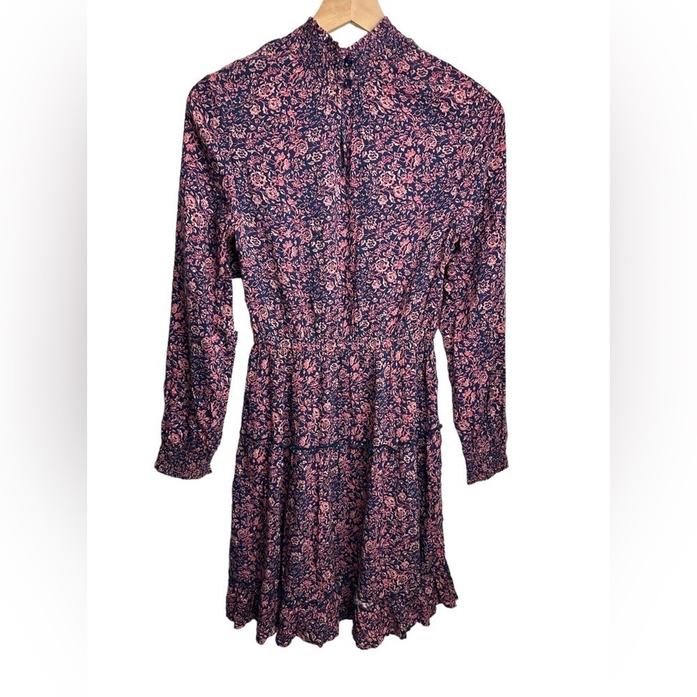 Susina Floral Mock Neck Tiered Prairie Dress‎ Sz XS NEW Tiered Boho Navy Pink - Picture 5 of 6